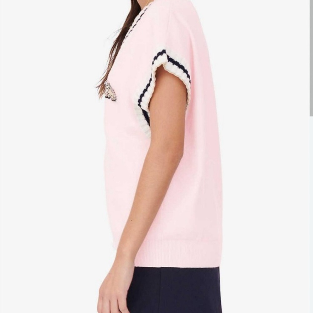 Maje PINK Women's Monette Striped Short Sleeve Edge Sweater Vest US One Size - Picture 4 of 17